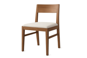 Fototapeta premium Wooden dining chair with upholstered seat in minimalist style, concept of home furniture and interior design