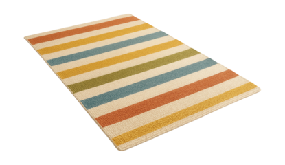 Reversible cotton rug with stripes, perfect for seasonal updates in a villa bedroom.