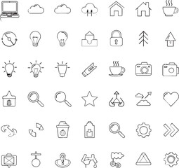 Collection of hand drawn sketched icons representing various concepts and ideas for digital design