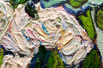 Roses. Details of oil painting on canvas. . Free copy based the wonderful painting by a famous artist. Brush strokes and paint texture