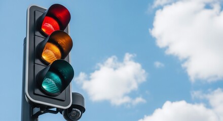 Traffic Light All Lights On Blue Sky Day