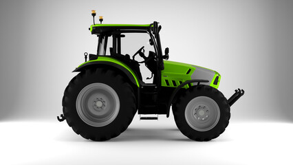 green tractor on white background side view
