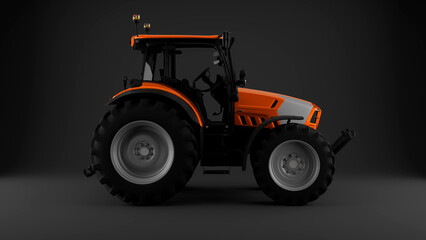 Naklejka premium orange tractor on grey background side view
