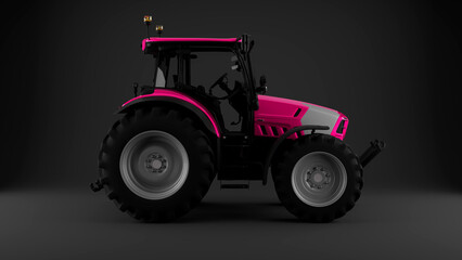 pink tractor on grey background side view