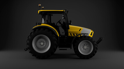 yellow tractor on grey background side view