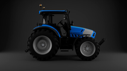 blue tractor on grey background side view