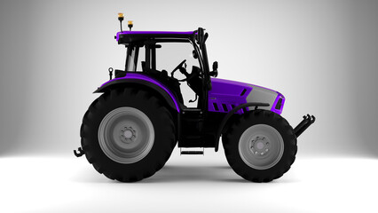 purple tractor on a white background sideview