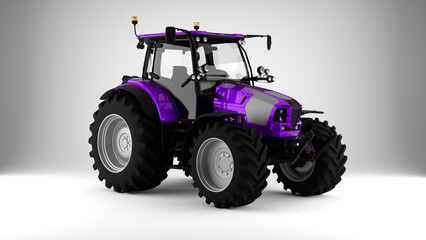 purple tractor on white background front view