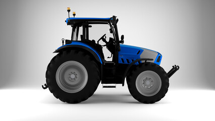 blue tractor on a white background sideview
