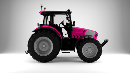 pink tractor on a white background sideview