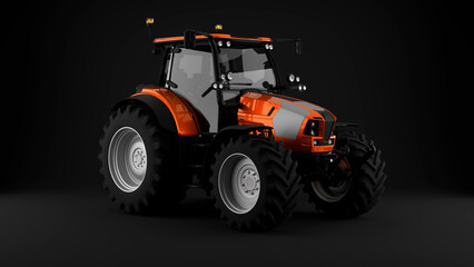 Orange tractor on grey background front view