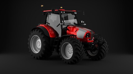 red tractor on grey background front view 3d render