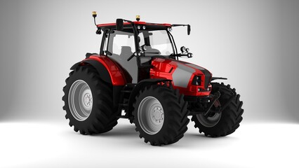 red tractor on white background front view 3d render