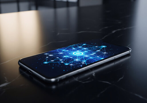 Futuristic Digital Network Interface Displayed on Smartphone Screen