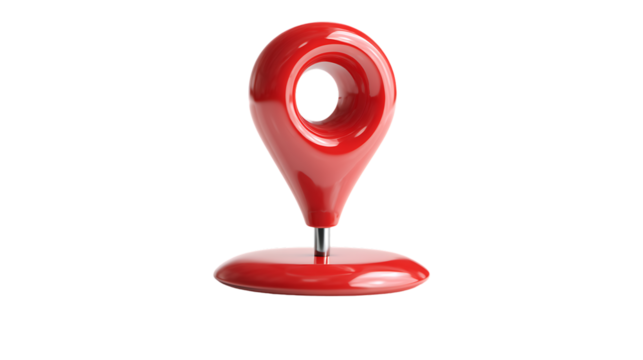 Red glossy location pin symbol isolated on transparent background - Powered by Adobe