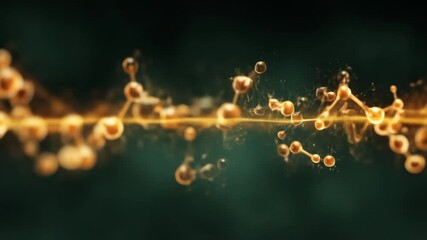 Microscopic view of molecular structures in warm amber tones, blurred green background - Powered by Adobe