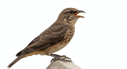 Familiar Chat Bird Singing, Isolated on White. Bird Photography, isolated on white background