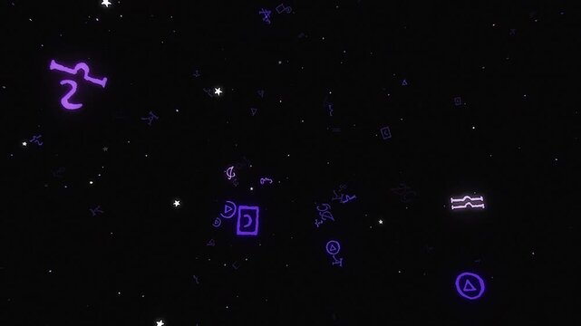Mystical Alchemy Symbols Animation &ndash; Glowing Abstract Motion Background with Flying Particles, Cosmic Energy, and Endless Seamless Loop