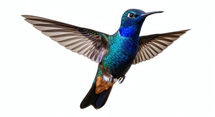 Obraz premium Hummingbird Flying Isolated Vibrant Blue-Throated Emerald Bird, isolated on white background