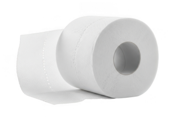 A fresh roll of white toilet paper isolated on transparent background, ready for use in the bathroom