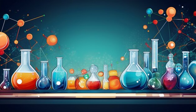 a tech inspired border with molecules atoms and laboratory glassware clean and sharp design ideal for scientific conferences research papers and innovation presentations