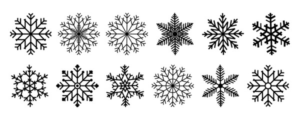 Collection of unique, detailed black snowflakes. Ideal for winter, Christmas, New Year, holiday and frost decoration designs. Vector