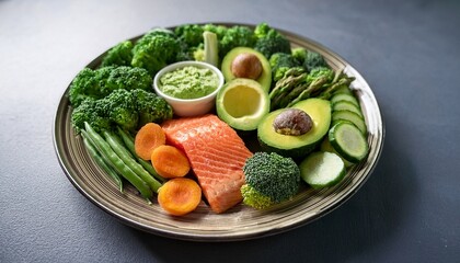 plate of fresh and healthy food with vegetables greens and protein health dieting wellness and clean eating concept suitable for nutrition diet lifestyle and culinary themed purposes