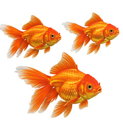 Vibrant orange goldfish with flowing fins showcasing detailed scales and bright eyes swimming against a checkered transparent background