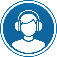person wearing headphones icon customer support call center agent or audio listener symbol