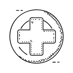 Obraz premium Vector art of a simple line drawing of a medical cross symbol within a circle