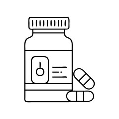 Vector art of bottle of pills with two capsules next to it
