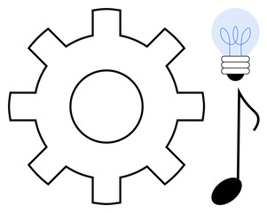 Gear symbolizing mechanics, lightbulb indicating ideas, and musical note together inspire innovation. Ideal for creativity, engineering, problem-solving, art, teamwork, technology and inspiration