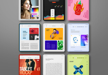Tablet Mockup Set - Clay Style, Flat-Lay (9 Objects)