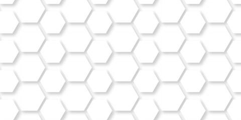 Abstract white hexagon concept background. Seamless bright white abstract honeycomb. Technology for design element vector abstract background.	