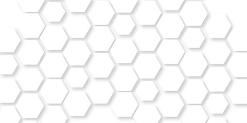 Abstract white hexagon concept background. Seamless bright white abstract honeycomb. Technology for design element vector abstract background.	