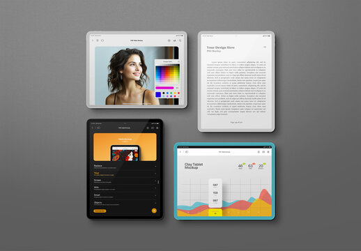 Tablet Mockup Set - Clay Style, Horizontal & Vertical (4 Objects)