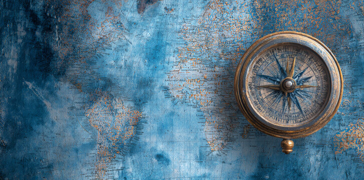 Abstract background with an antique compass and world map. Travel company banner. - Powered by Adobe