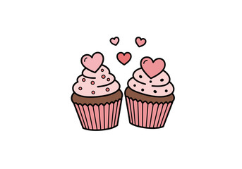 Two Valentines Day Cupcakes with Heart Toppers.