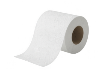 A roll of white toilet paper isolated on transparent background, showcasing its texture and form