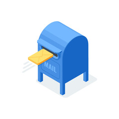Isometric vector mailbox and envelope, in color on a white background, mailing or email