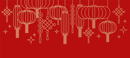 radiant red lanterns illuminating the Chinese New Year with festive elegance, cultural richness, and the warm glow of prosperity and unity banner, poster, card