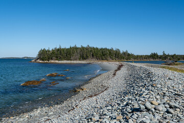 Beautiful white sandy beach at Taylor Head Provincial Park, Nova Scotia, in glorious autumn weather. These beaches are still undiscovered gems.
