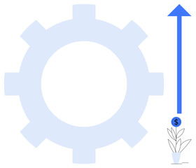 Gear symbolizes processes, upward arrow for growth, and money plant represents financial advancement. Ideal for innovation, strategy, finance, business, productivity, progress entrepreneurship