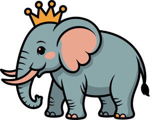 Obraz premium Cartoon elephant wearing crown vector illustration cute animal drawing for kids design