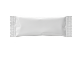 Blank white sachet isolated on transparent background, ideal for showcasing product packaging and design