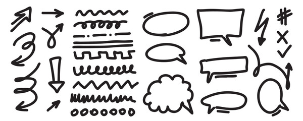 Hand-Drawn Doodle Arrows, Lines, and Speech Bubbles Set