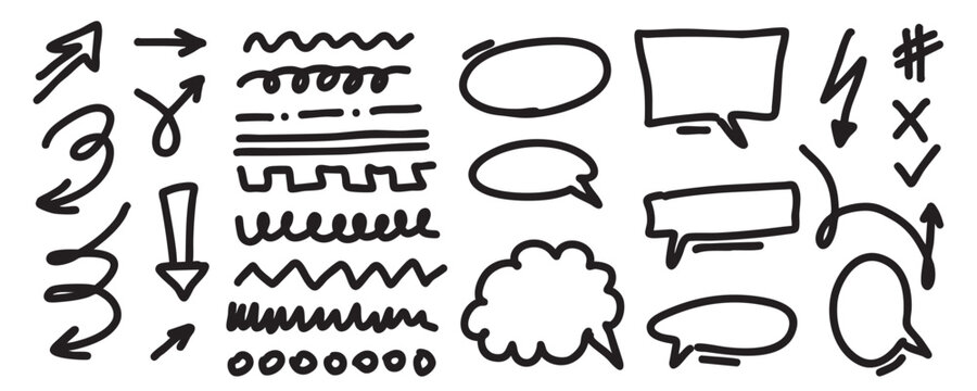 Hand-Drawn Doodle Arrows, Lines, and Speech Bubbles Set
