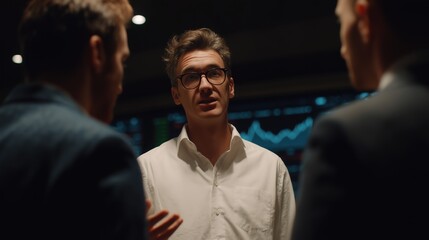 Negotiating a Strategy: A focused group of professional men engage in a strategic business meeting, collaborating and analyzing market trends to drive future success.