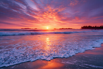 Serene twilight seascape with sun setting over ocean waves