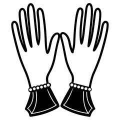 Elegant Evening Gloves Silhouette Vector Illustration on White Background